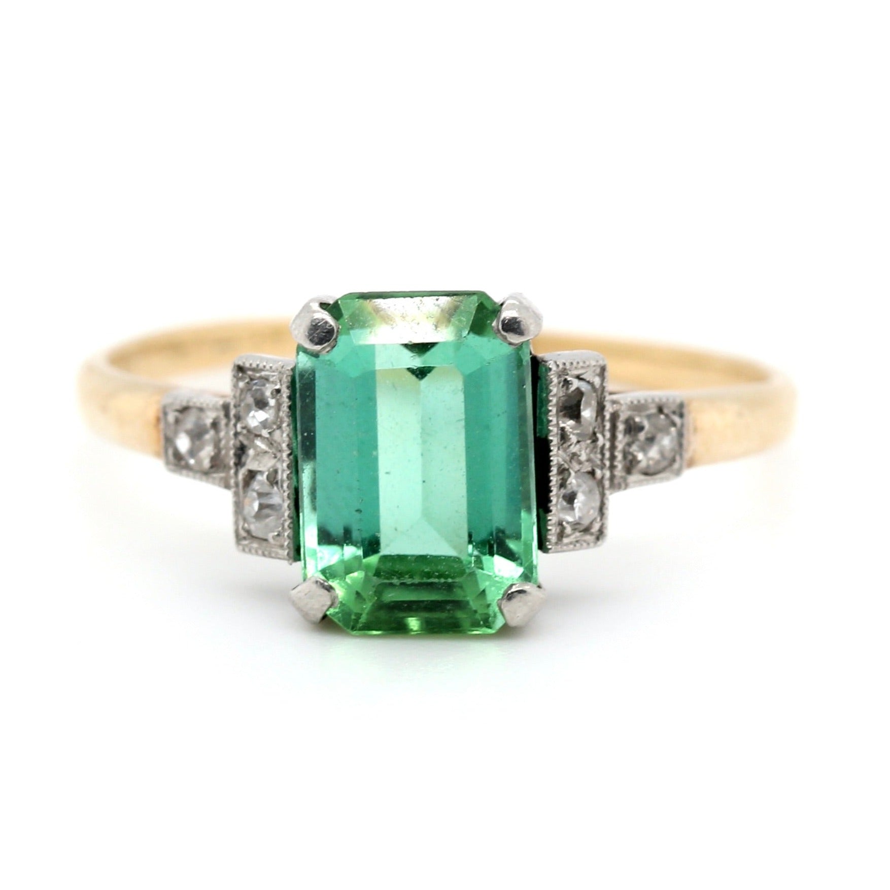 Edwardian Tourmaline Diamond Ring-Charlotte Sayers Antique Jewellery