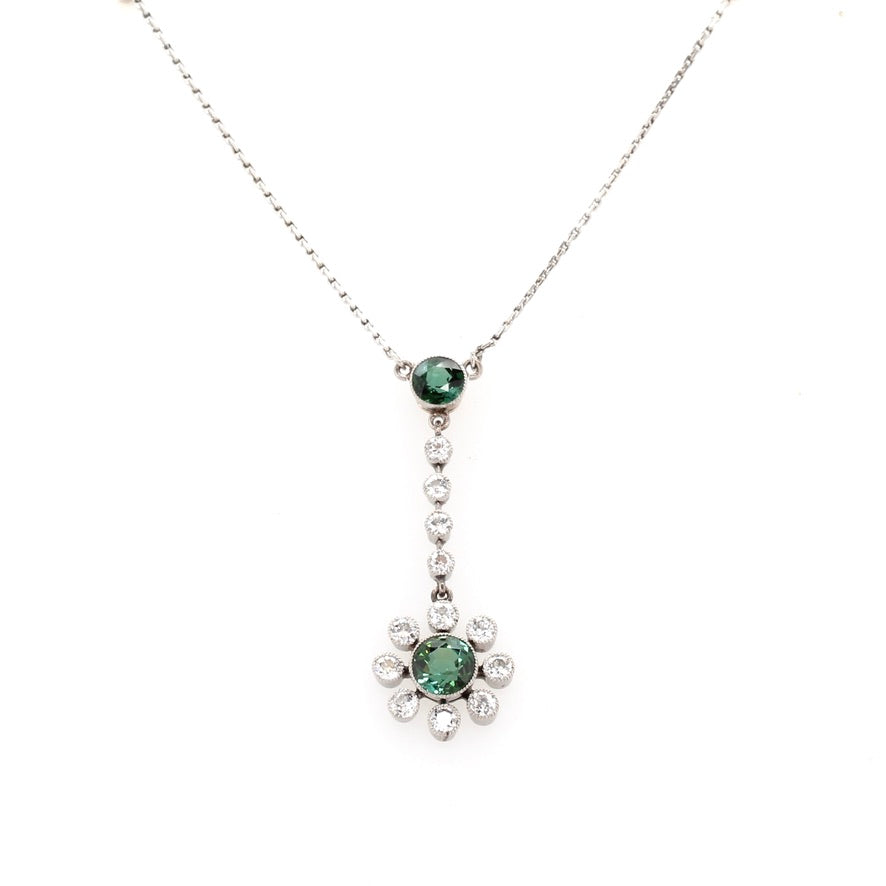 Edwardian Tourmaline and Diamond Pendant-Charlotte Sayers Antique Jewellery