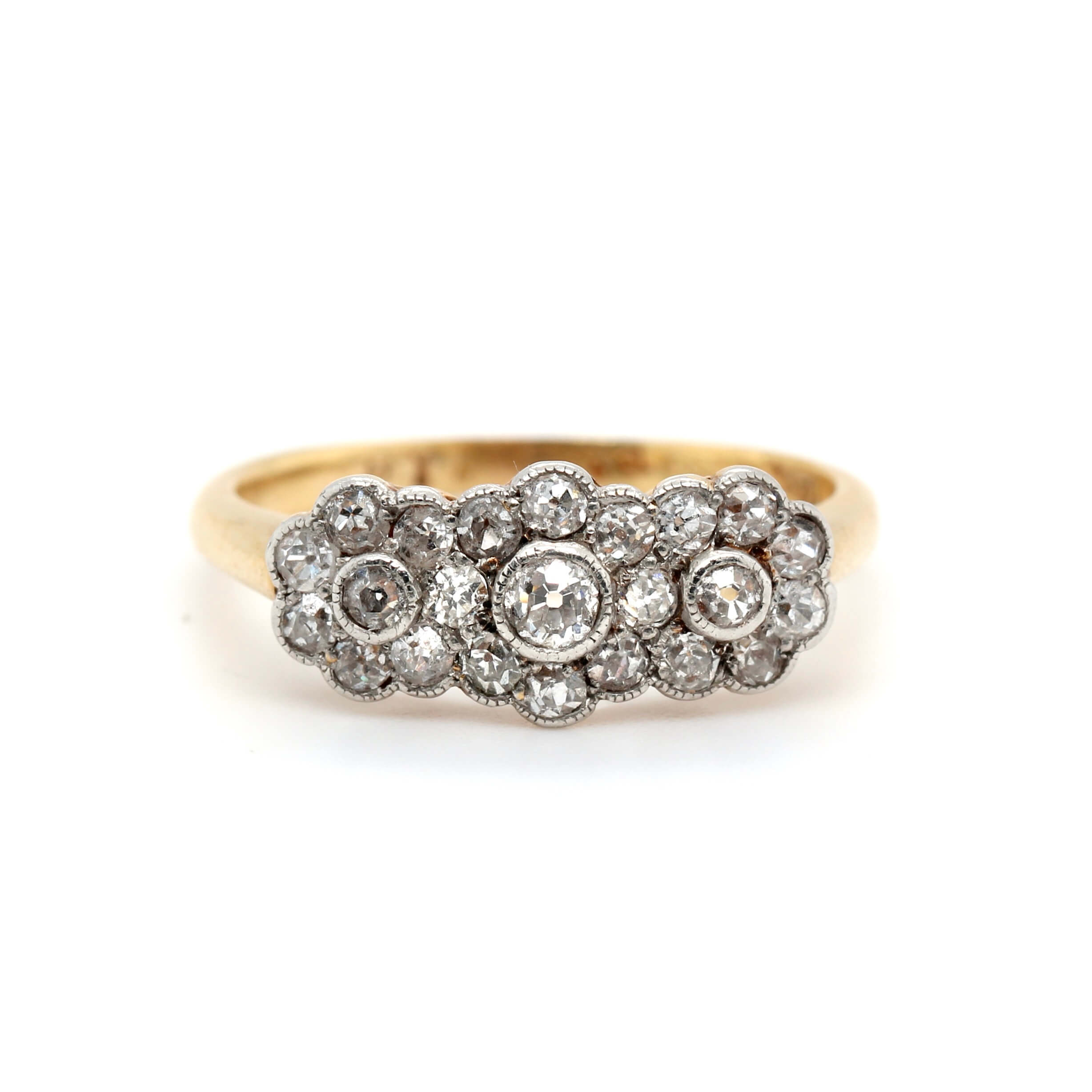 Edwardian Triple Flower Diamond Ring-Charlotte Sayers Antique Jewellery