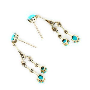Edwardian Turquoise Diamond Earrings-Charlotte Sayers Antique Jewellery