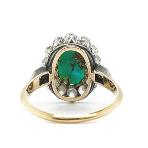 Edwardian Turquoise and Diamond Cluster Ring-Charlotte Sayers Antique Jewellery