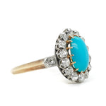 Edwardian Turquoise and Diamond Cluster Ring-Charlotte Sayers Antique Jewellery