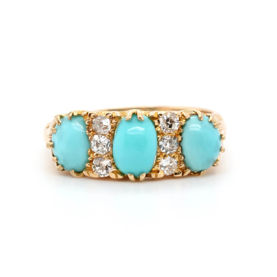 Edwardian Turquoise and Diamond Ring-Charlotte Sayers Antique Jewellery