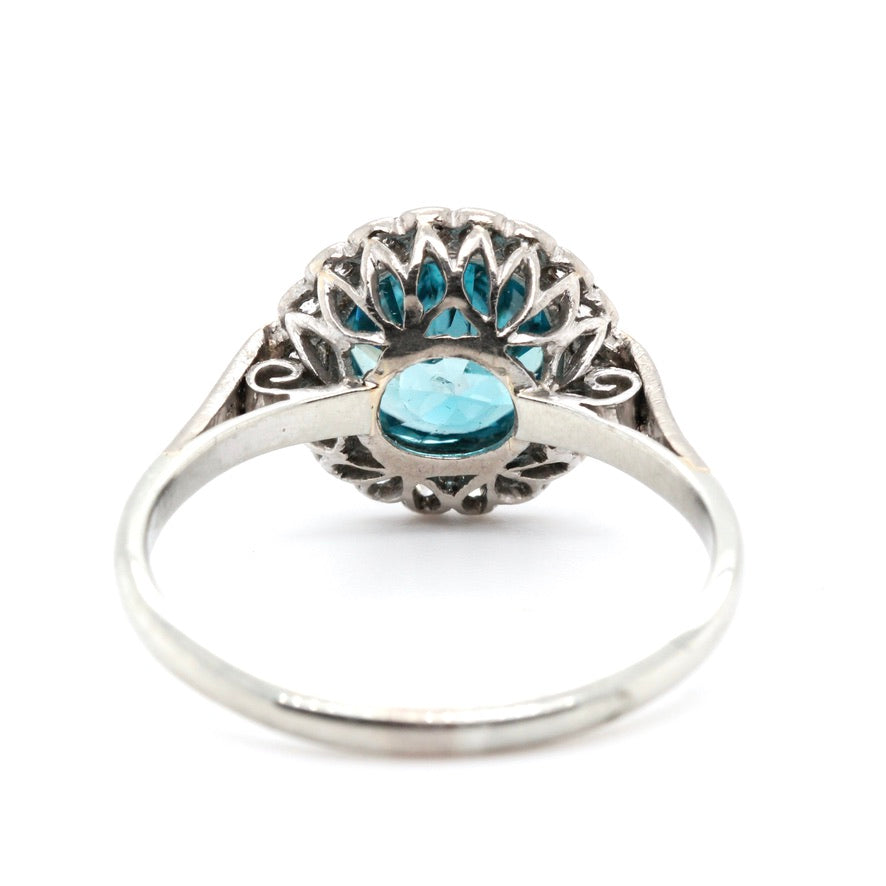 Edwardian Zircon and Diamond Cluster Ring-Charlotte Sayers Antique Jewellery