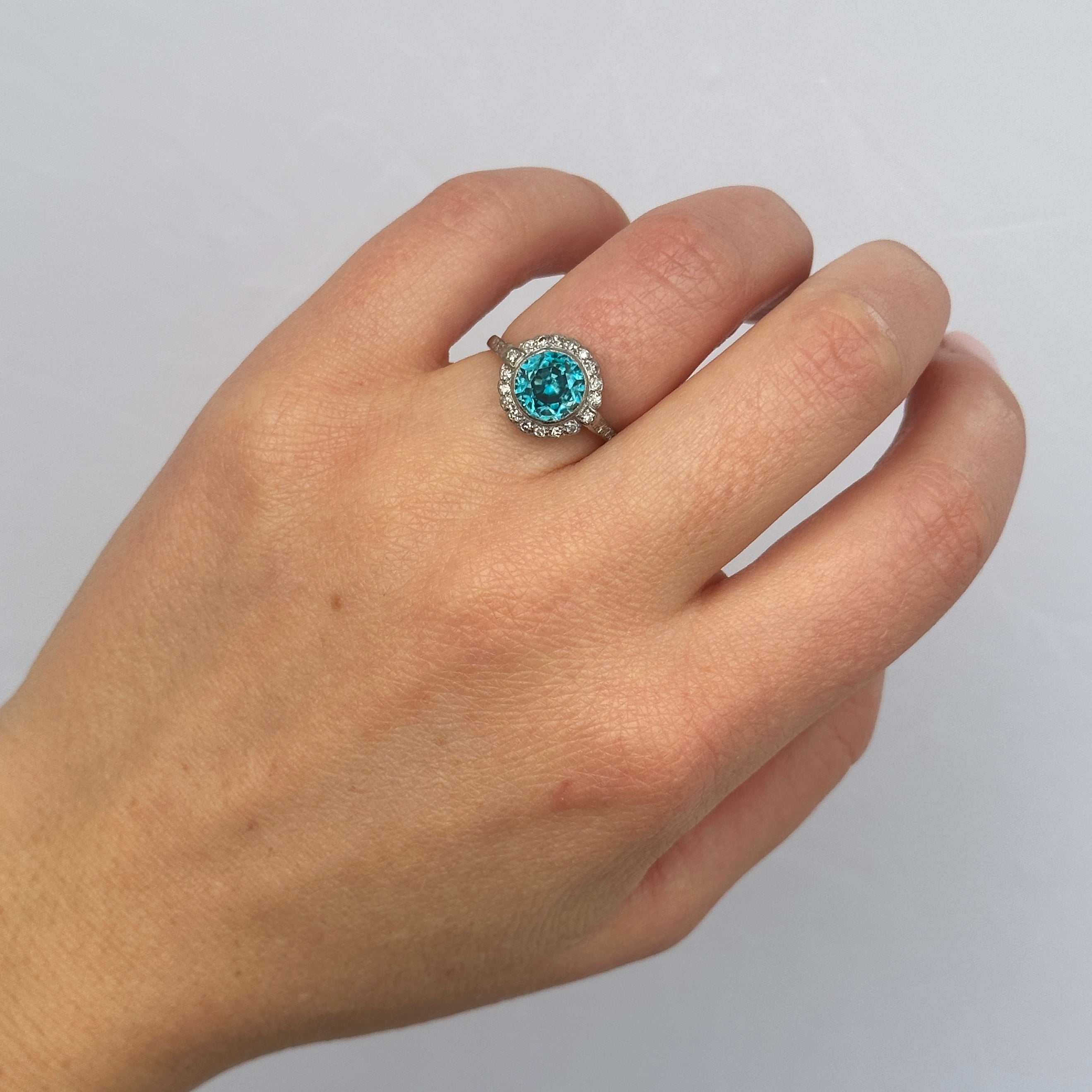 Edwardian Zircon and Diamond Cluster Ring-Charlotte Sayers Antique Jewellery