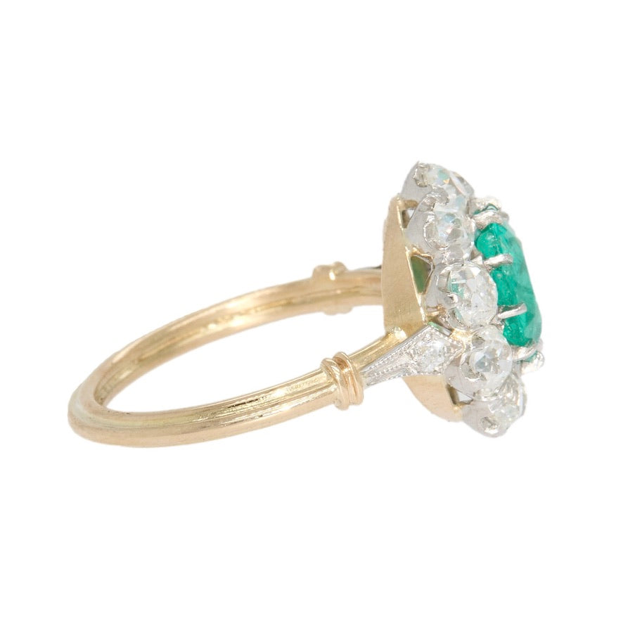 Emerald Diamond Cluster Ring-Charlotte Sayers Antique Jewellery