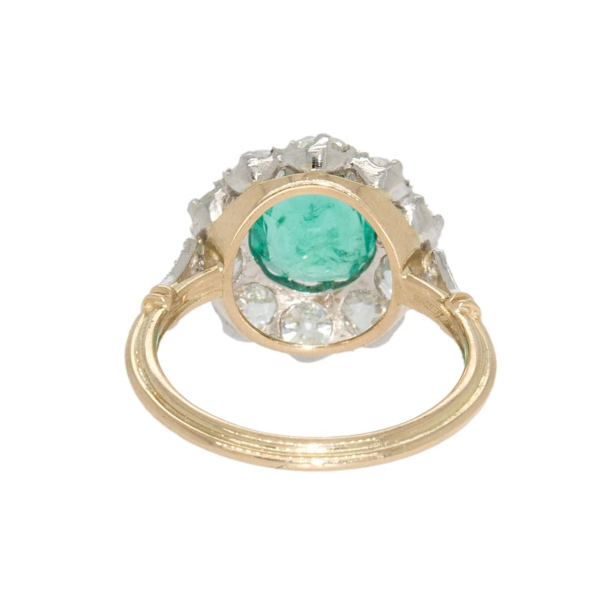 Emerald Diamond Cluster Ring-Charlotte Sayers Antique Jewellery