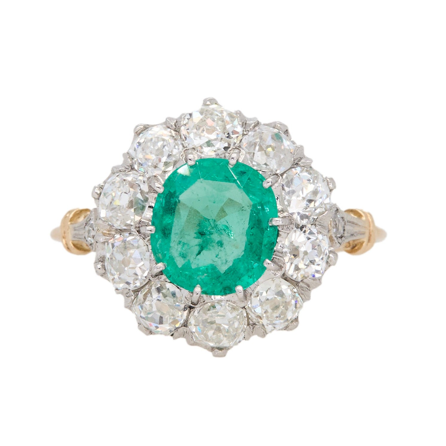Emerald Diamond Cluster Ring-Charlotte Sayers Antique Jewellery
