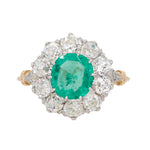 Emerald Diamond Cluster Ring-Charlotte Sayers Antique Jewellery