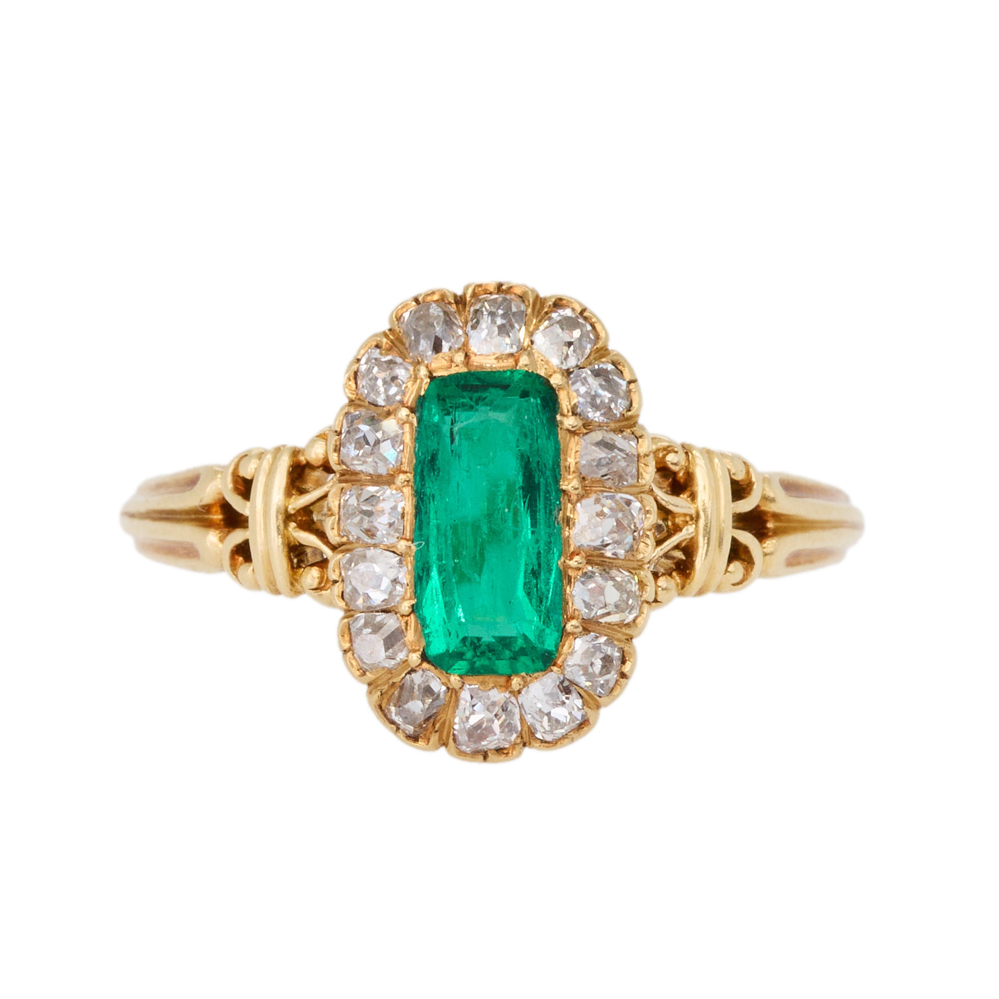 Emerald Diamond Cluster Ring-Charlotte Sayers Antique Jewellery