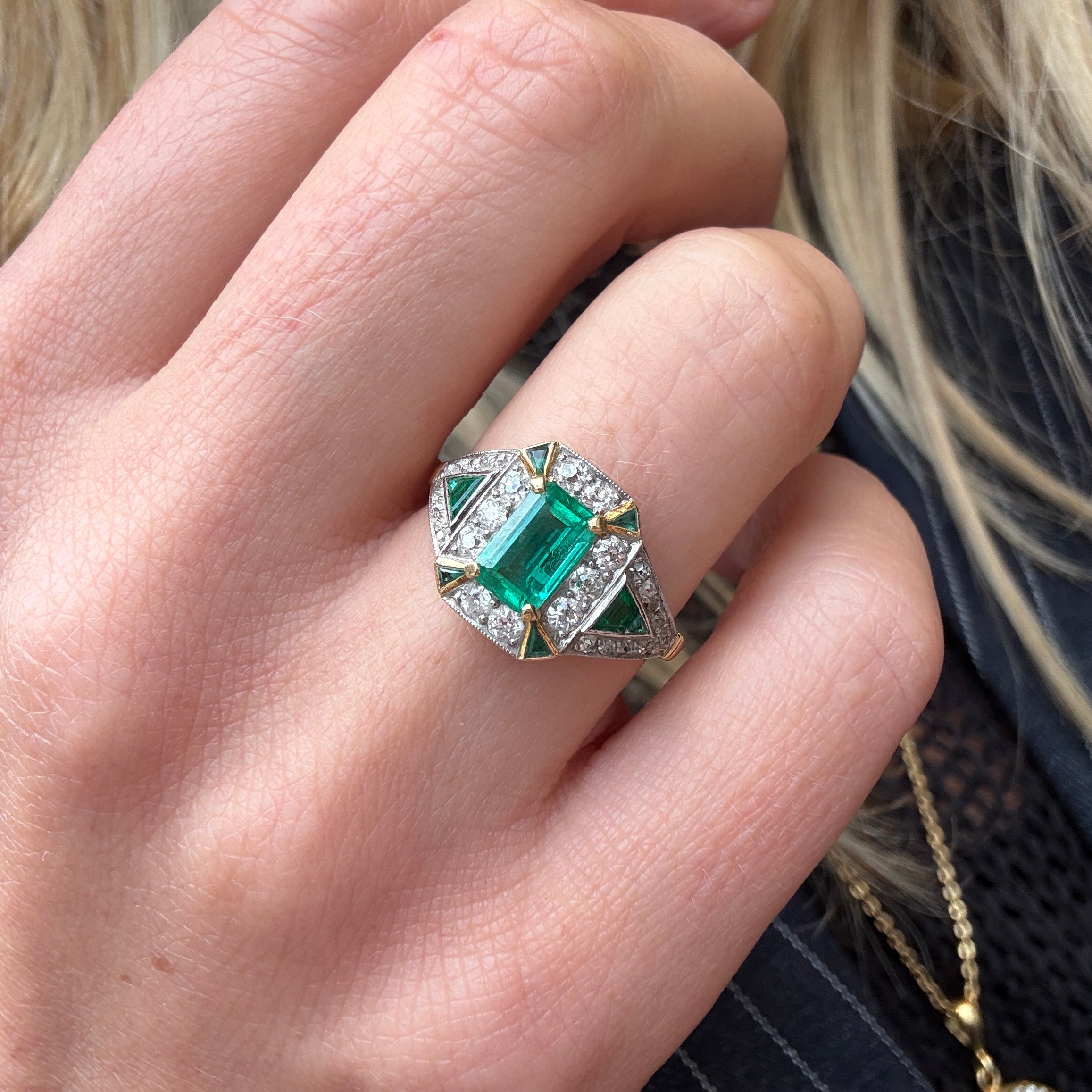 Emerald Diamond Ring-Charlotte Sayers Antique Jewellery