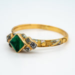 Emerald Diamond White Enamel 17th Century Ring-Charlotte Sayers Antique Jewellery