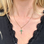 Emerald and Diamond Cross Pendant-Charlotte Sayers Antique Jewellery