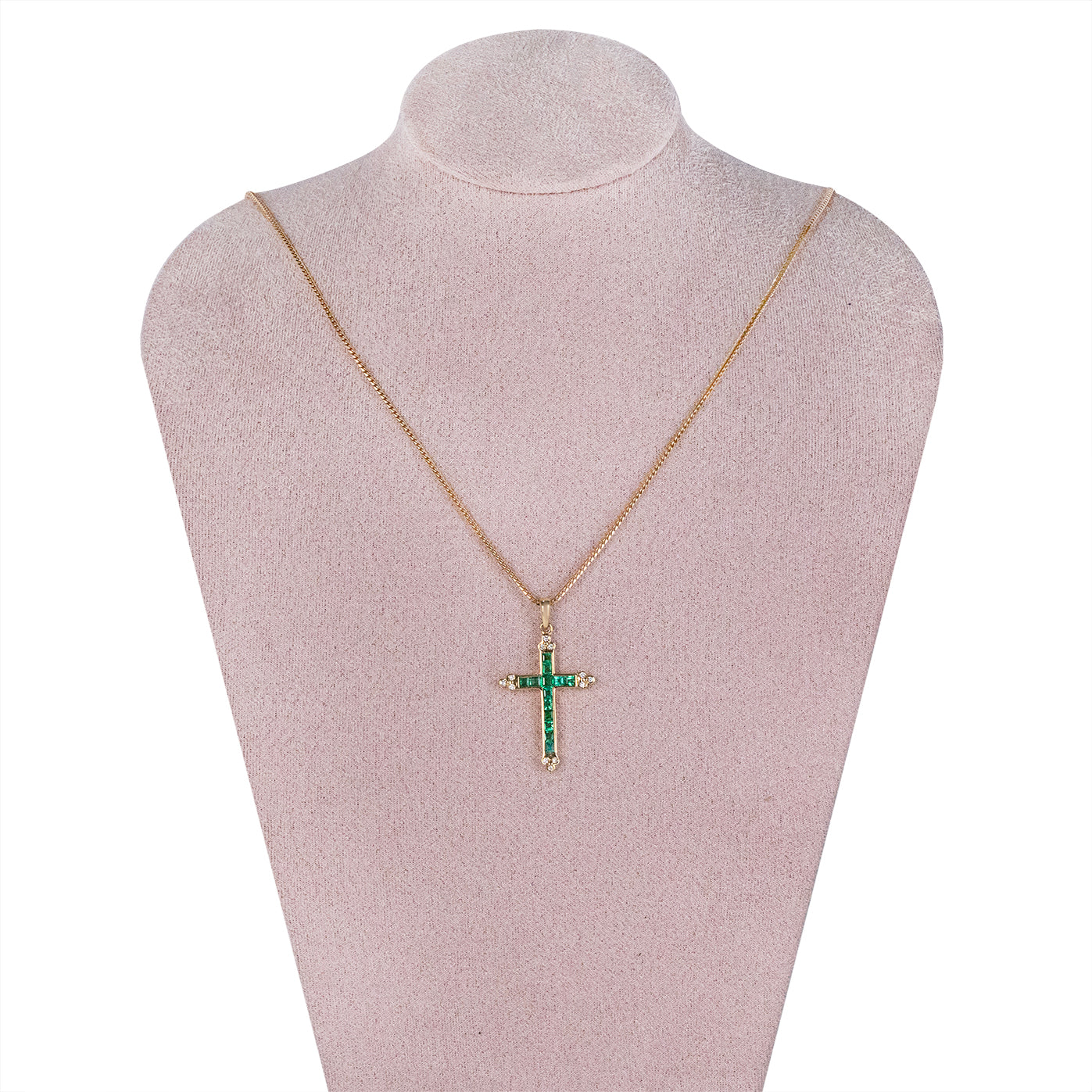 Emerald and Diamond Cross Pendant-Charlotte Sayers Antique Jewellery