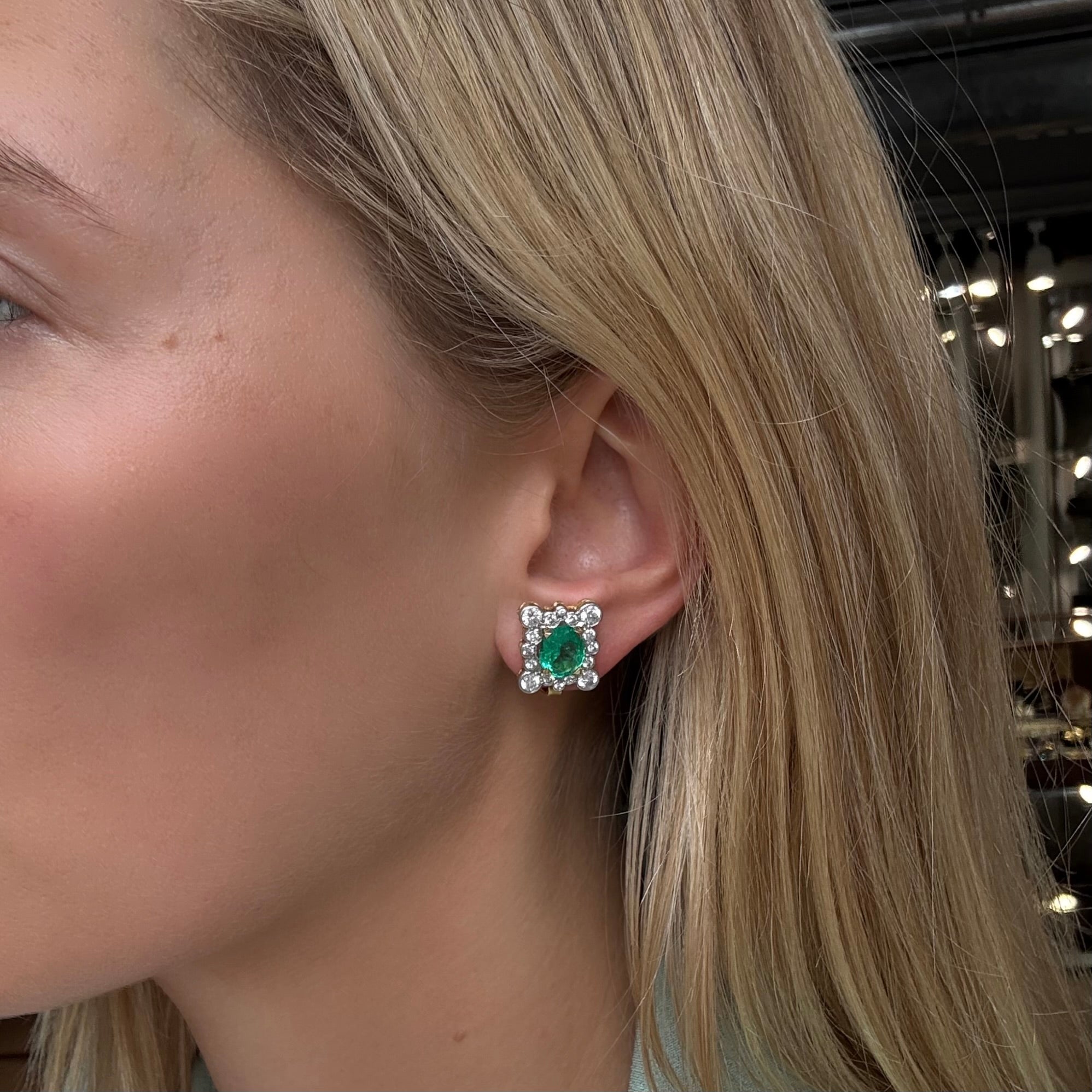 Emerald and Diamond Earrings-Charlotte Sayers Antique Jewellery