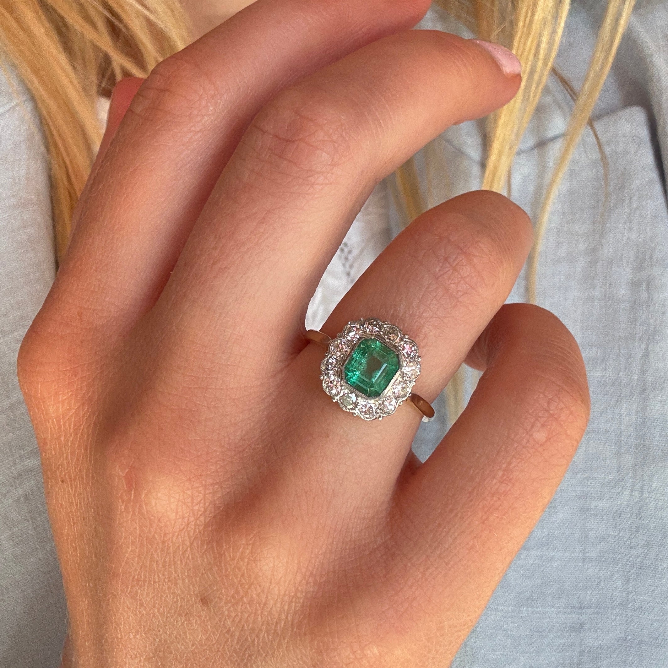 Emerald and Diamond Ring-Charlotte Sayers Antique Jewellery