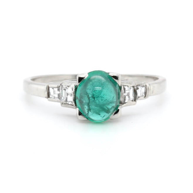 Emerald and Diamond Ring-Charlotte Sayers Antique Jewellery