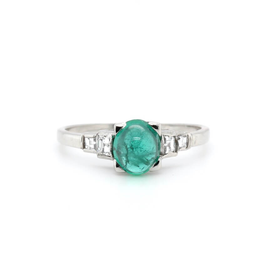 Emerald and Diamond Ring-Charlotte Sayers Antique Jewellery