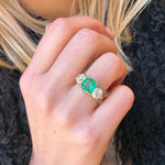 Emerald and Diamond Three Stone Trilogy Ring-Charlotte Sayers Antique Jewellery