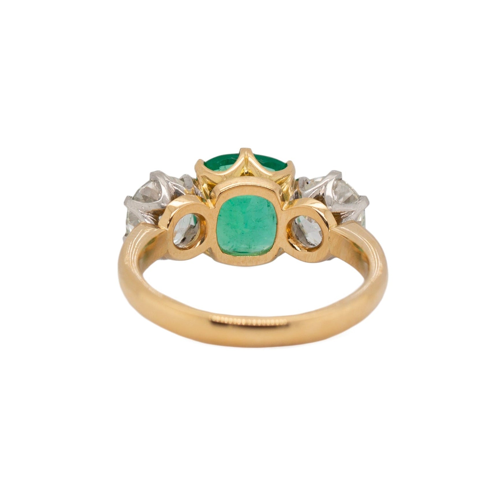 Emerald and Diamond Three Stone Trilogy Ring-Charlotte Sayers Antique Jewellery