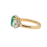 Emerald and Diamond Three Stone Trilogy Ring-Charlotte Sayers Antique Jewellery