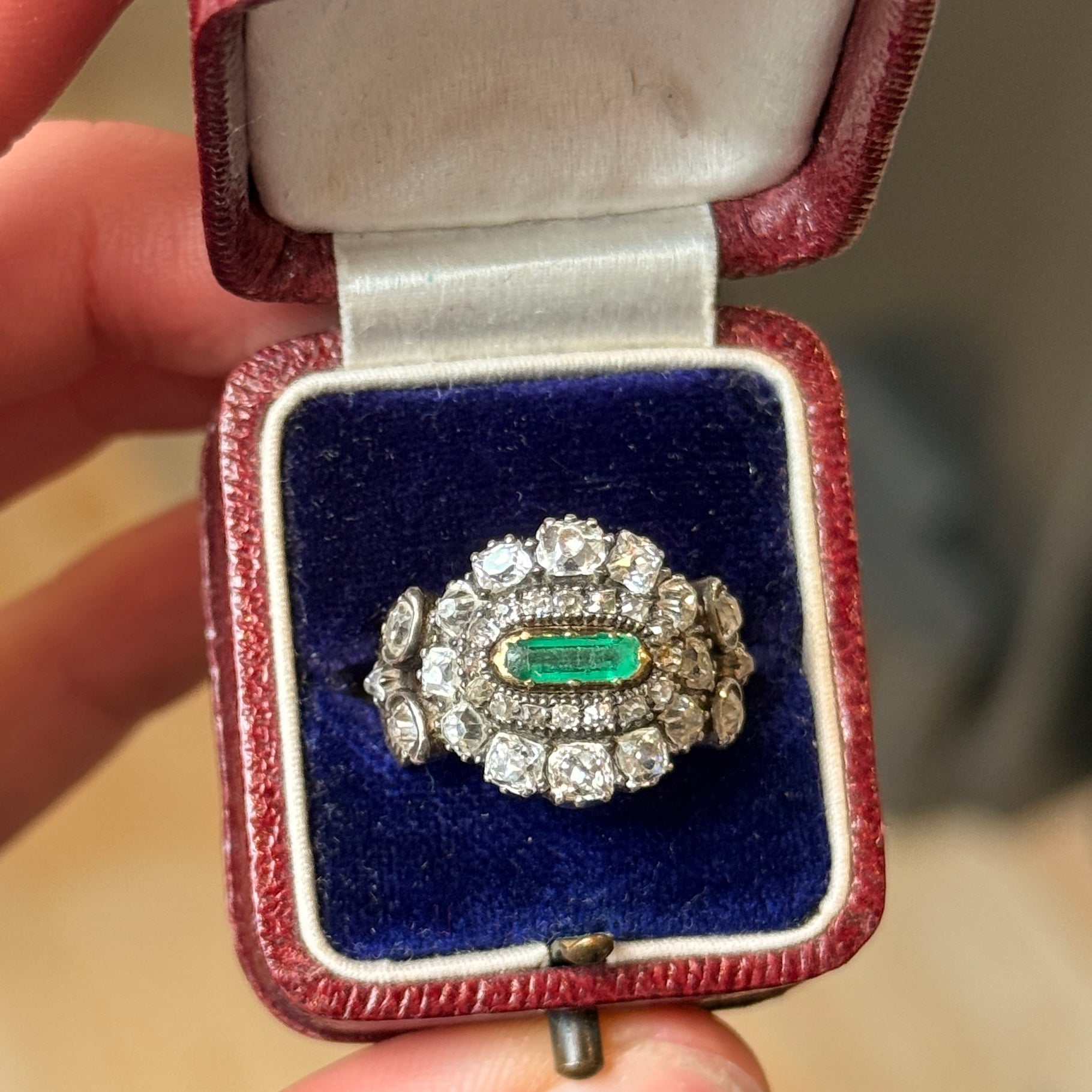 Emerald and Diamond Victorian Ring-Charlotte Sayers Antique Jewellery