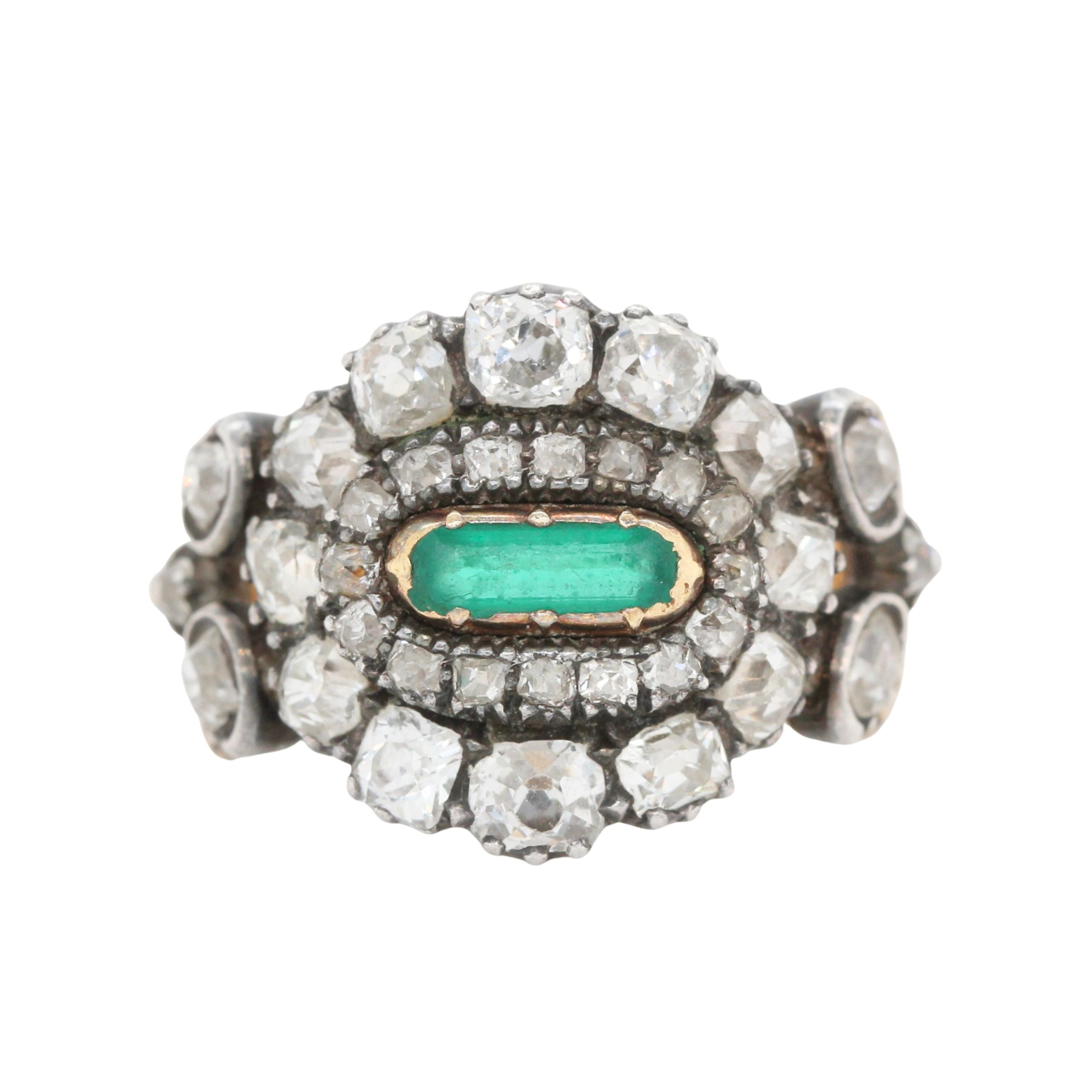 Emerald and Diamond Victorian Ring-Charlotte Sayers Antique Jewellery