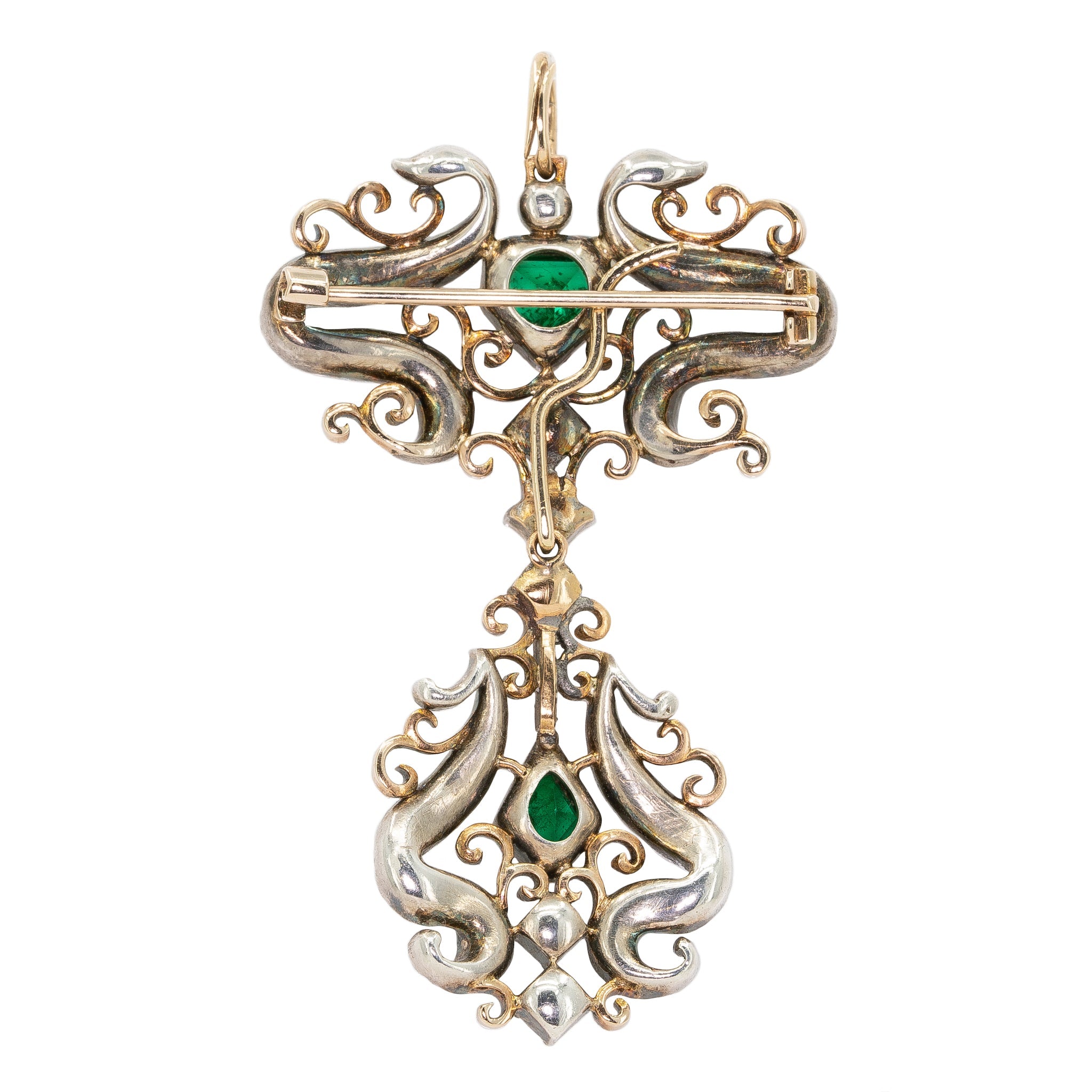 Emerald and Old Cut Diamond 18th Century Pendant/Brooch-Charlotte Sayers Antique Jewellery