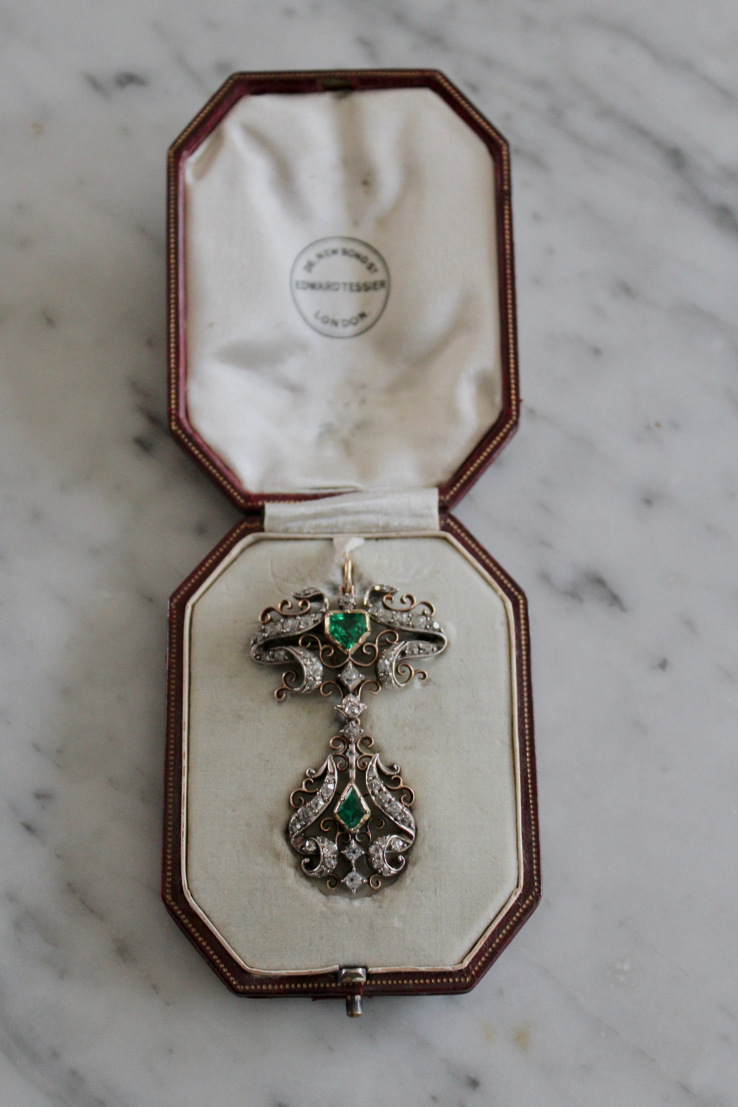 Emerald and Old Cut Diamond 18th Century Pendant/Brooch-Charlotte Sayers Antique Jewellery