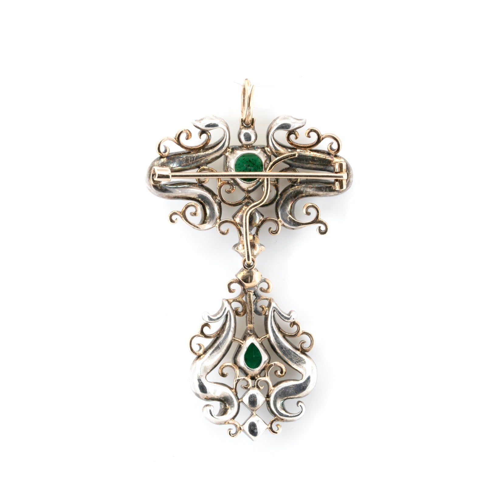 Emerald and Old Cut Diamond 18th Century Pendant/Brooch-Charlotte Sayers Antique Jewellery