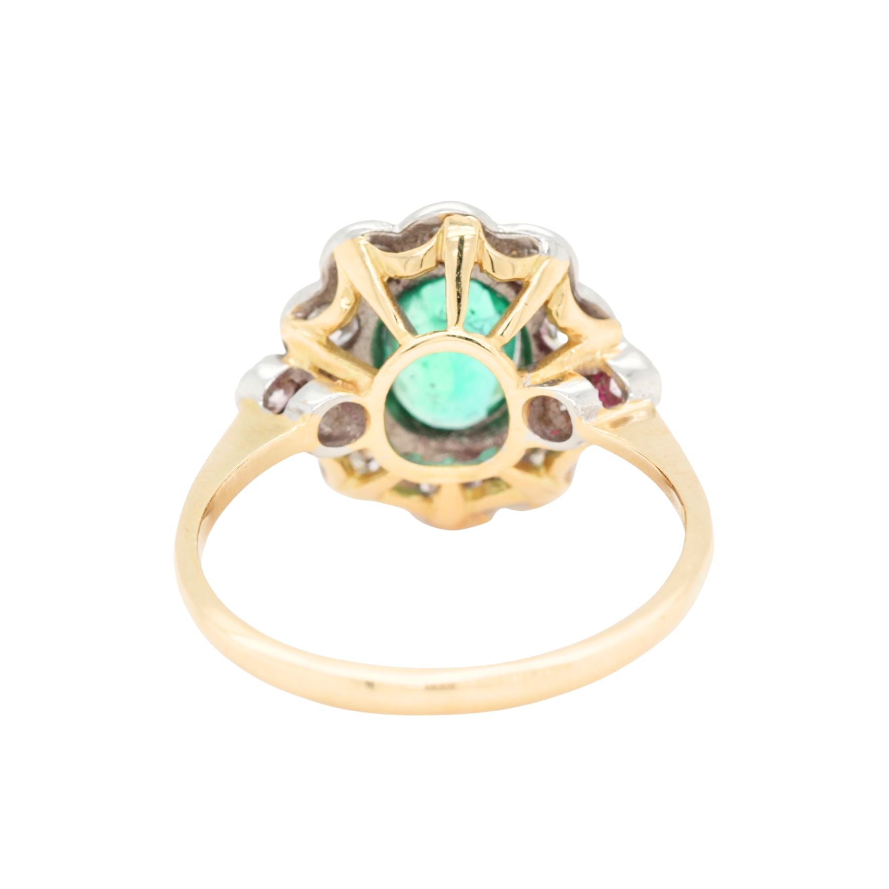 Emerald and Old Cut Diamond Cluster Ring-Charlotte Sayers Antique Jewellery