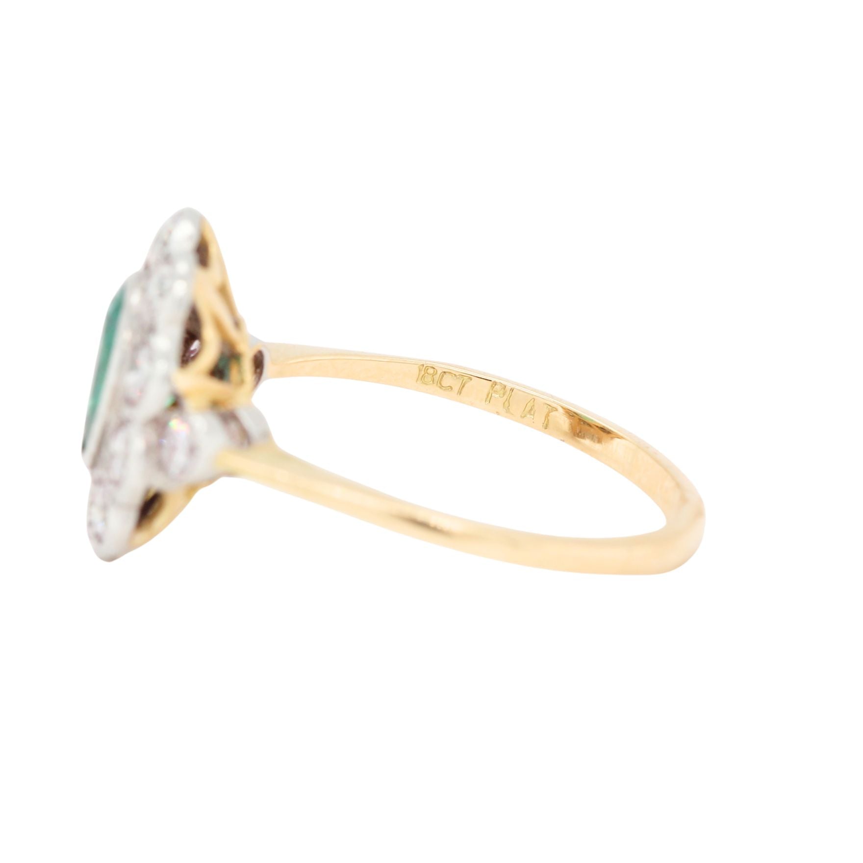 Emerald and Old Cut Diamond Cluster Ring-Charlotte Sayers Antique Jewellery