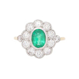 Emerald and Old Cut Diamond Cluster Ring-Charlotte Sayers Antique Jewellery