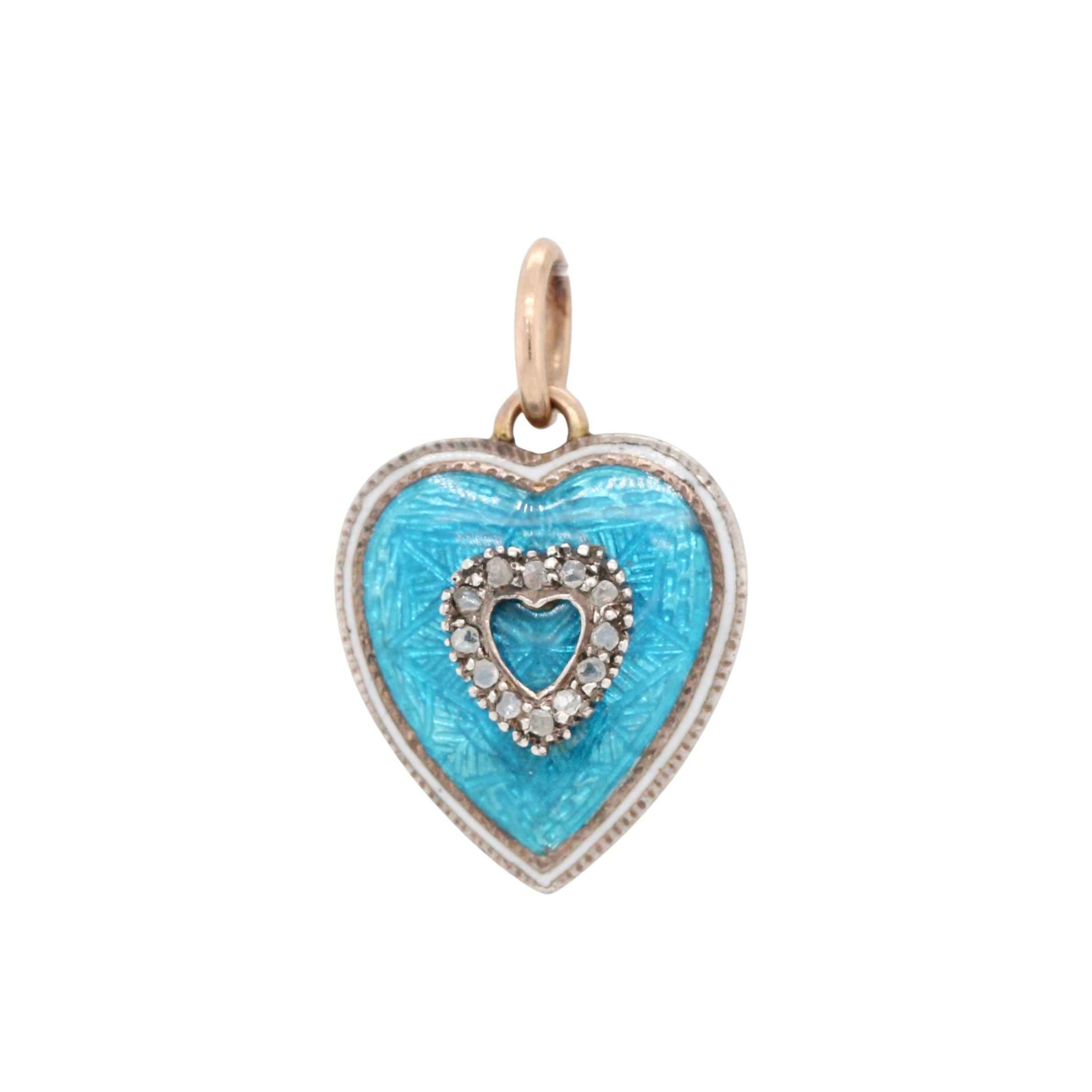 Enamel and Diamond Heart Locket Pendant-Charlotte Sayers Antique Jewellery