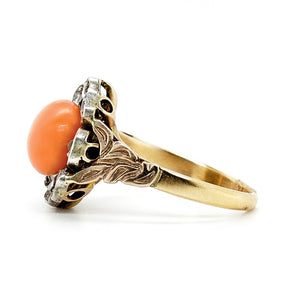 Coral and Diamond Flower Ring