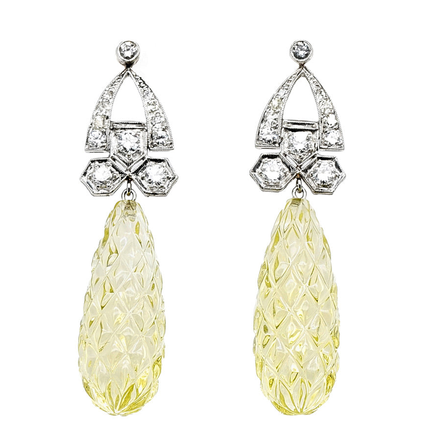 Lemon Quartz Diamond Drop Earrings