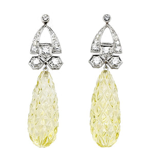 Lemon Quartz Diamond Drop Earrings