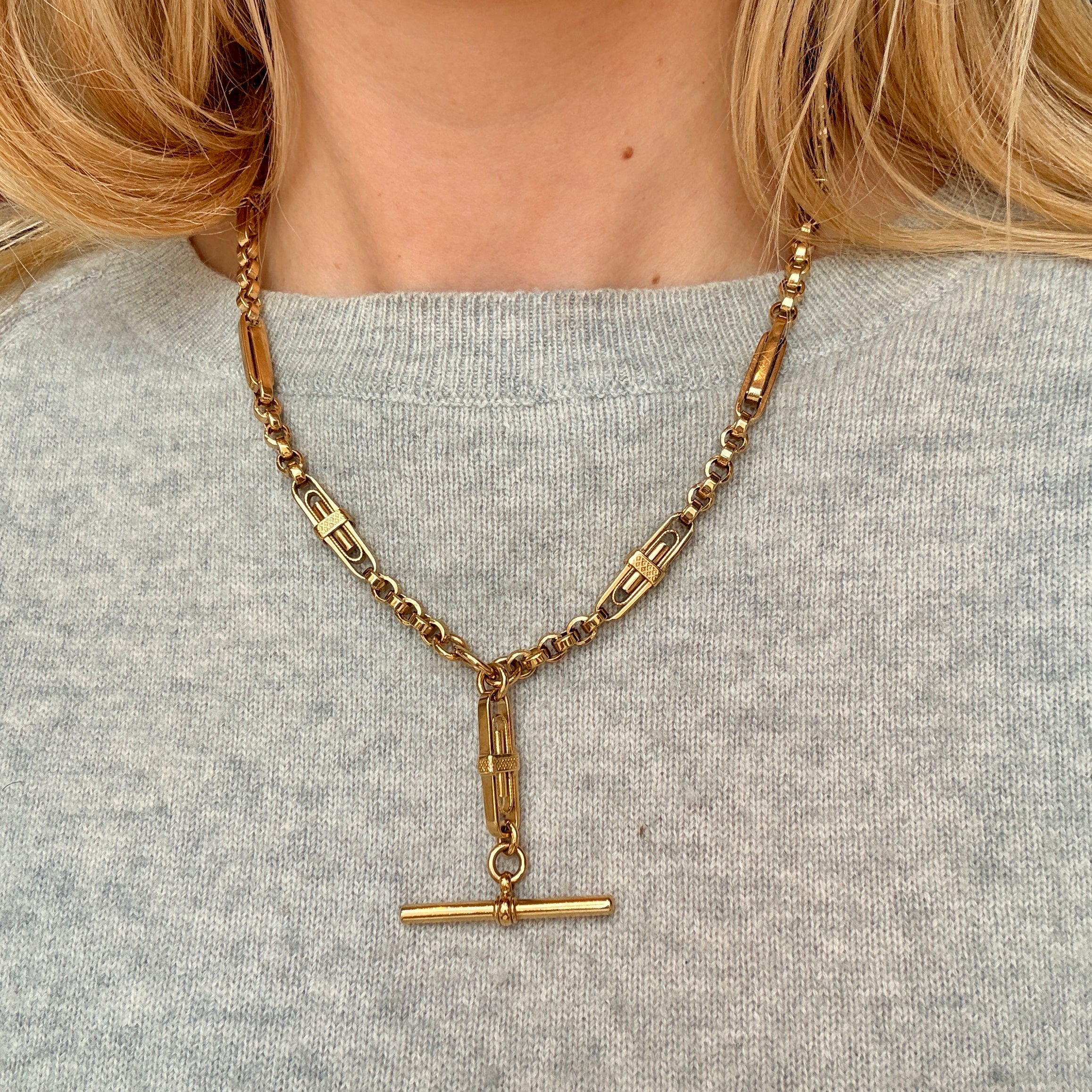 Fancy Link 9ct Gold Albert Chain-Charlotte Sayers Antique Jewellery