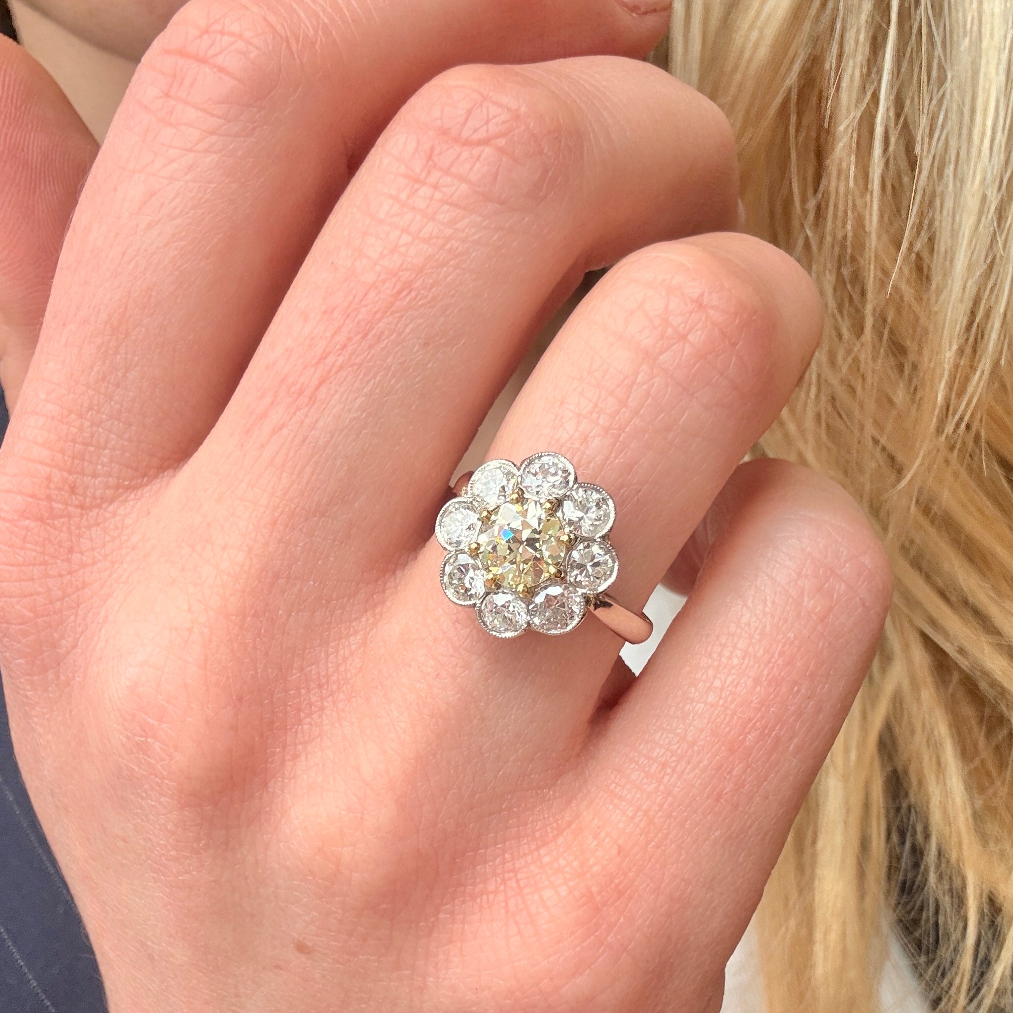 Fancy Yellow Diamond Cluster Ring-Charlotte Sayers Antique Jewellery