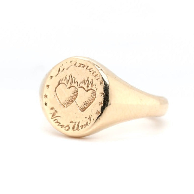 Flaming Hearts Signet Ring-Charlotte Sayers Antique Jewellery