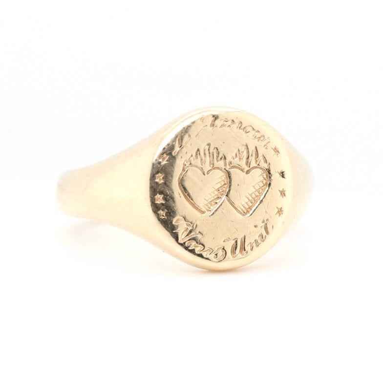 Flaming Hearts Signet Ring-Charlotte Sayers Antique Jewellery