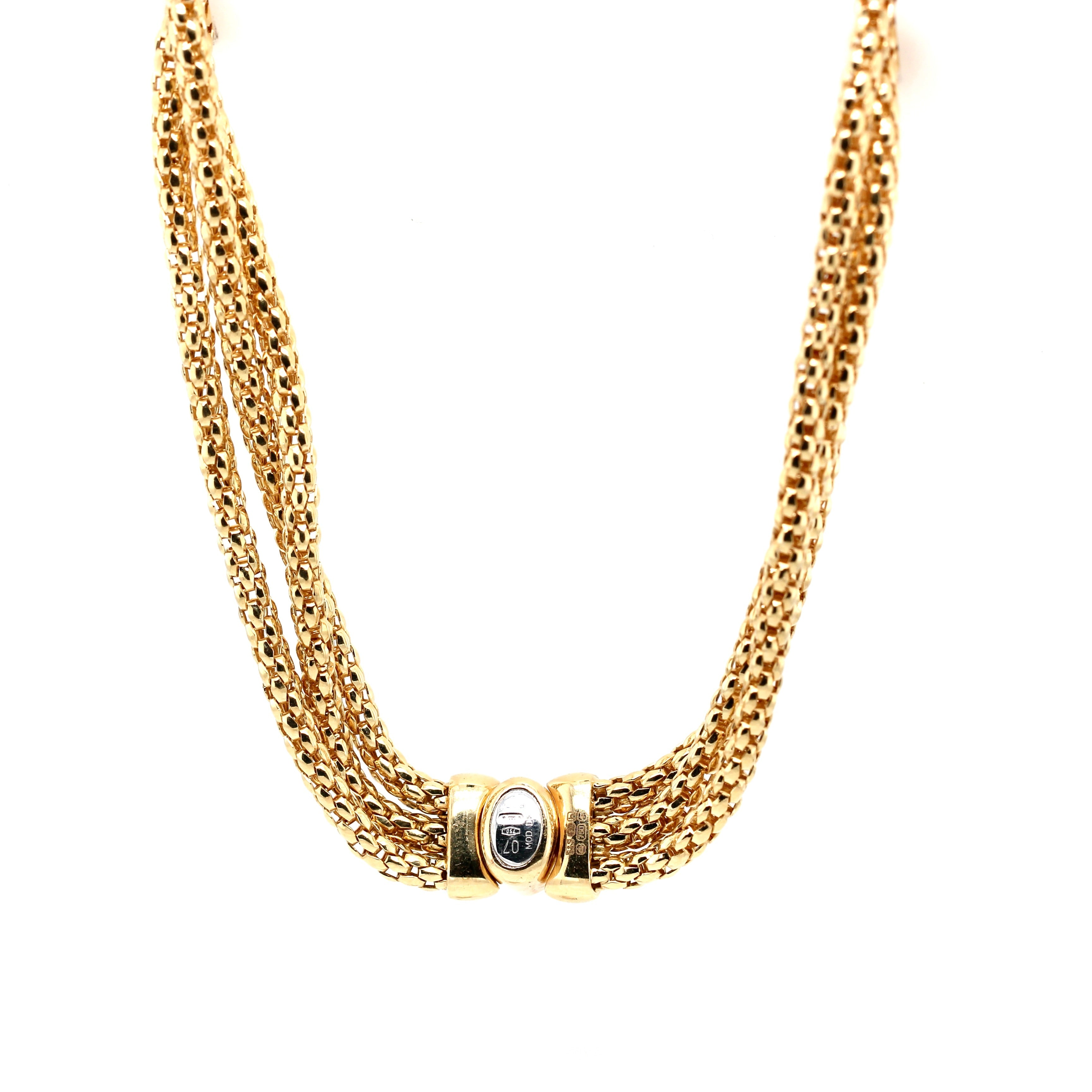 Fope Gold Diamond Three Row Necklace-Charlotte Sayers Antique Jewellery