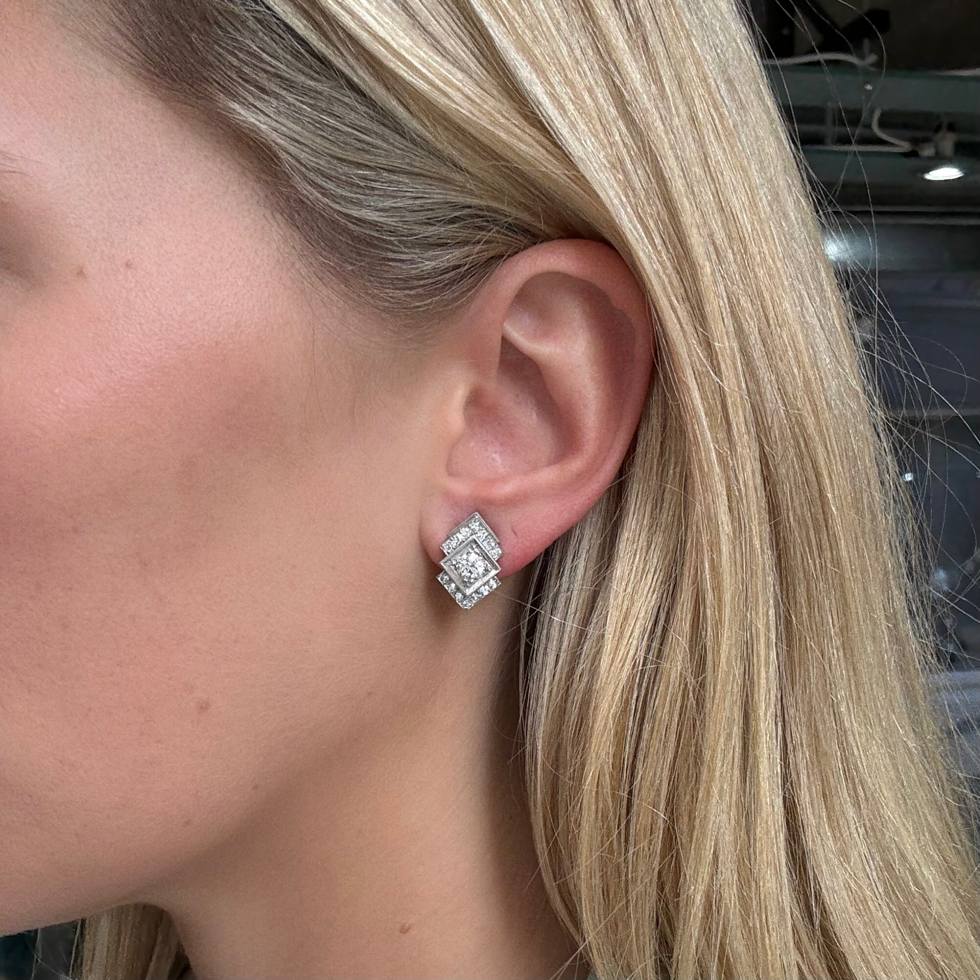 French 1940s Diamond Earrings-Charlotte Sayers Antique Jewellery