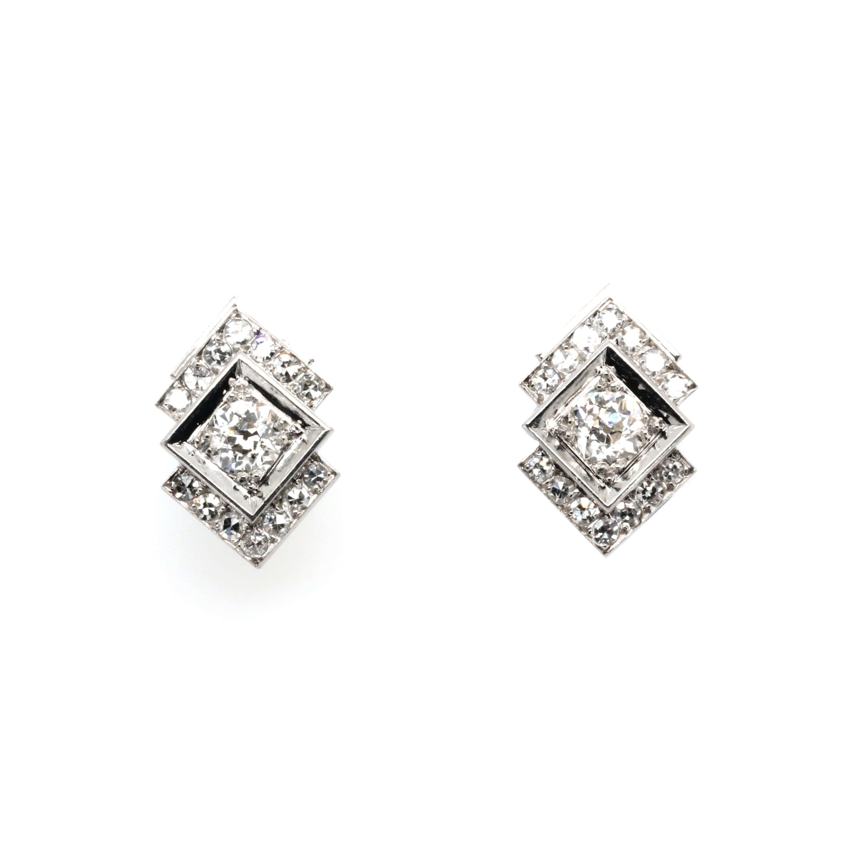 French 1940s Diamond Earrings-Charlotte Sayers Antique Jewellery