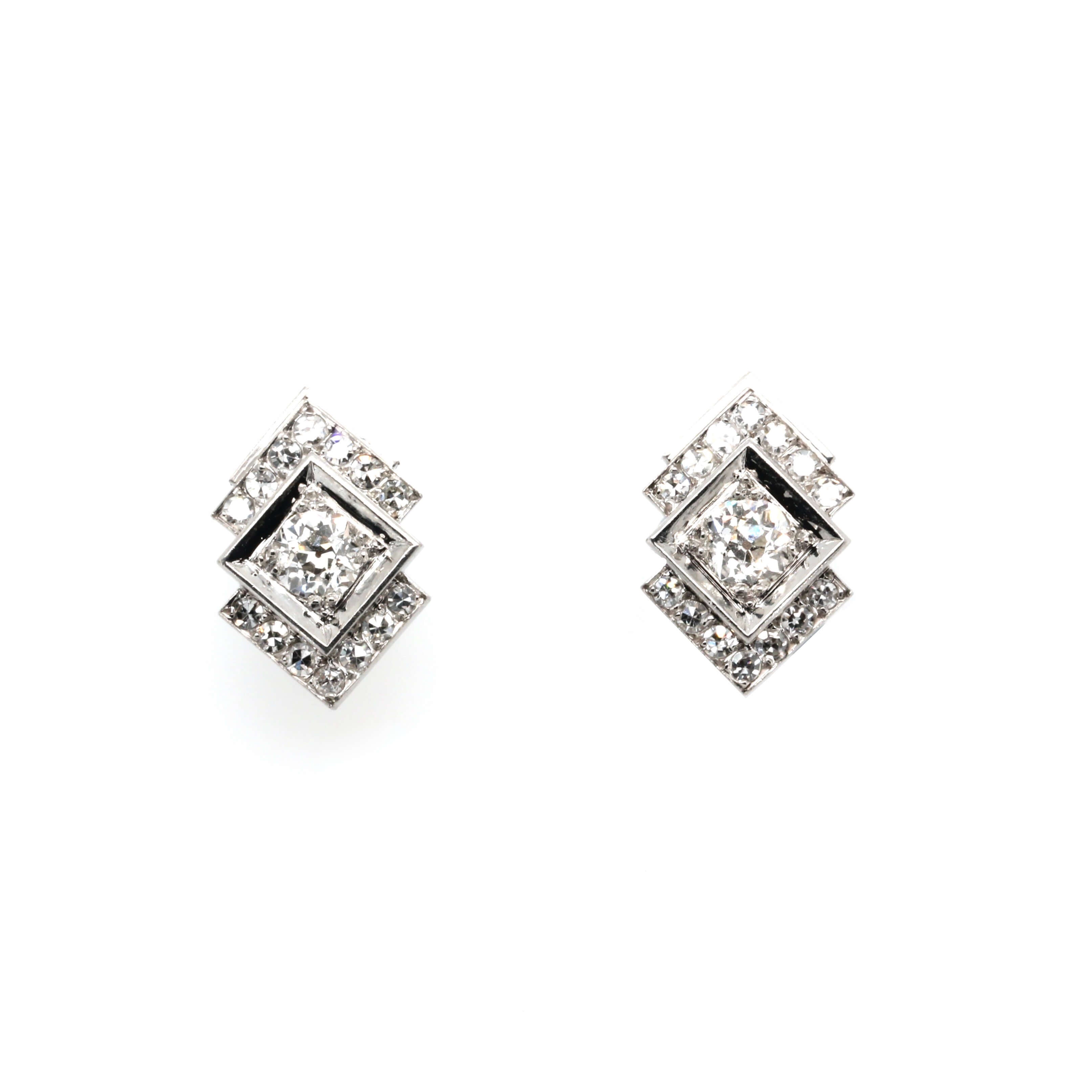 French 1940s Diamond Earrings-Charlotte Sayers Antique Jewellery