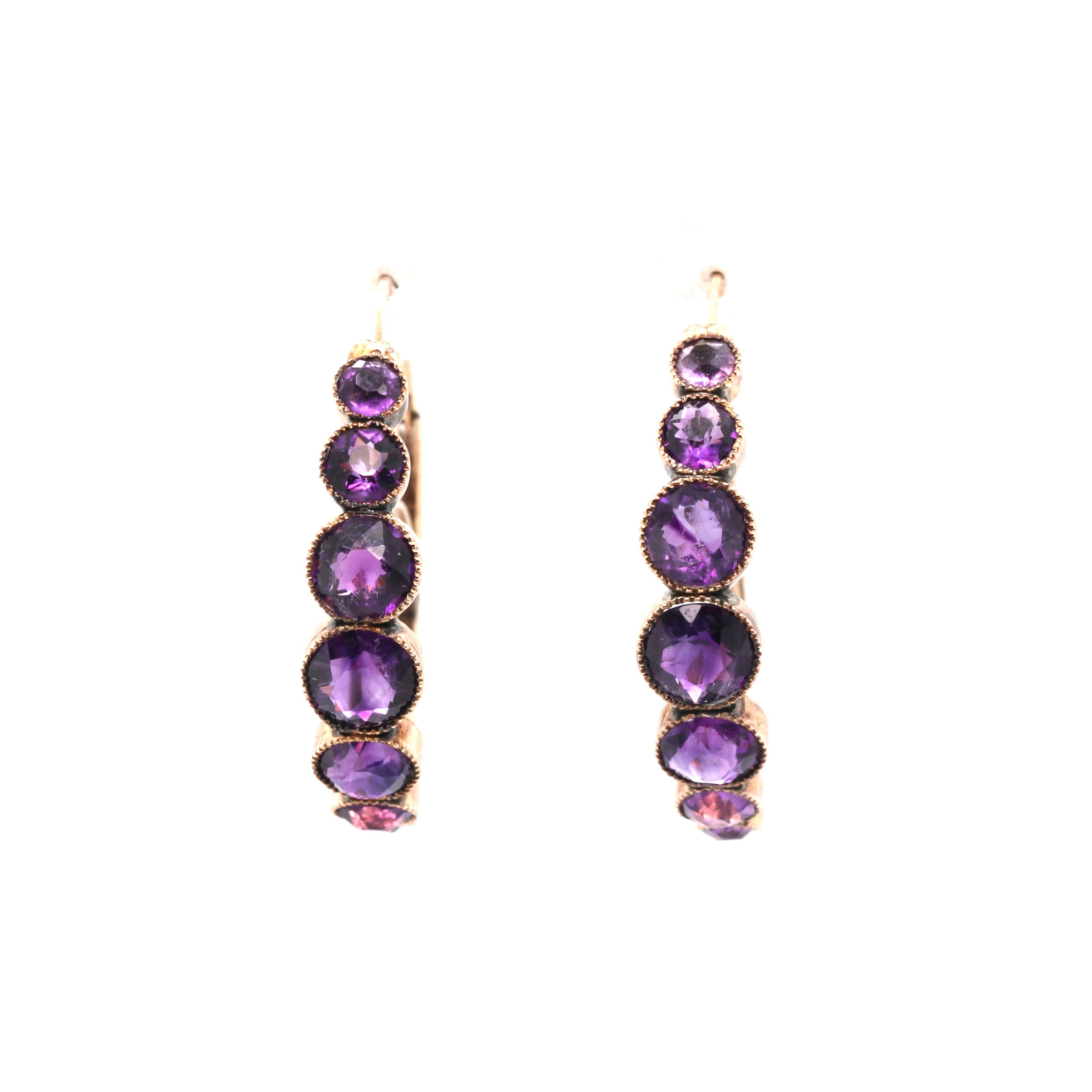 French 19th Century Amethyst Poissarde Earrings-Charlotte Sayers Antique Jewellery