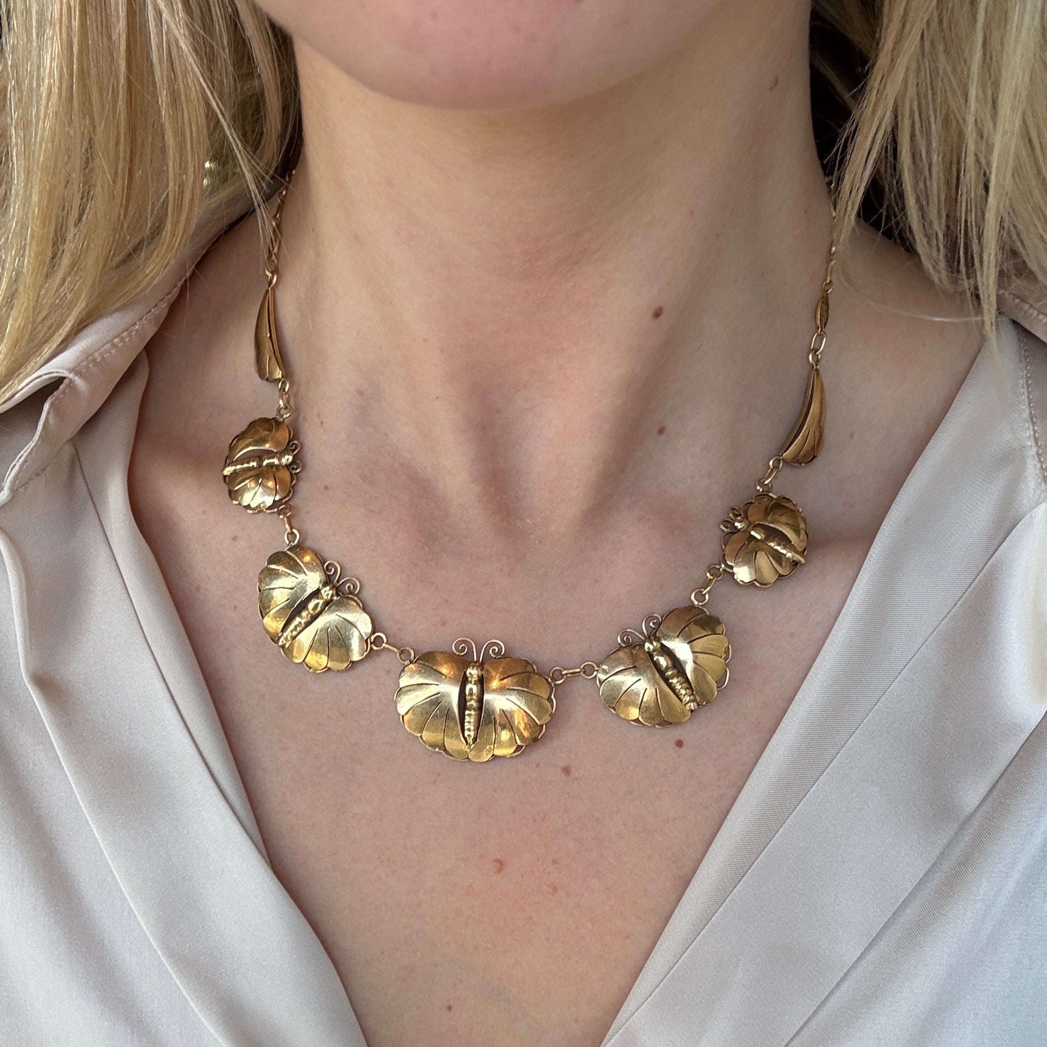 French 19th Century Gold Butterfly Necklace-Charlotte Sayers Antique Jewellery