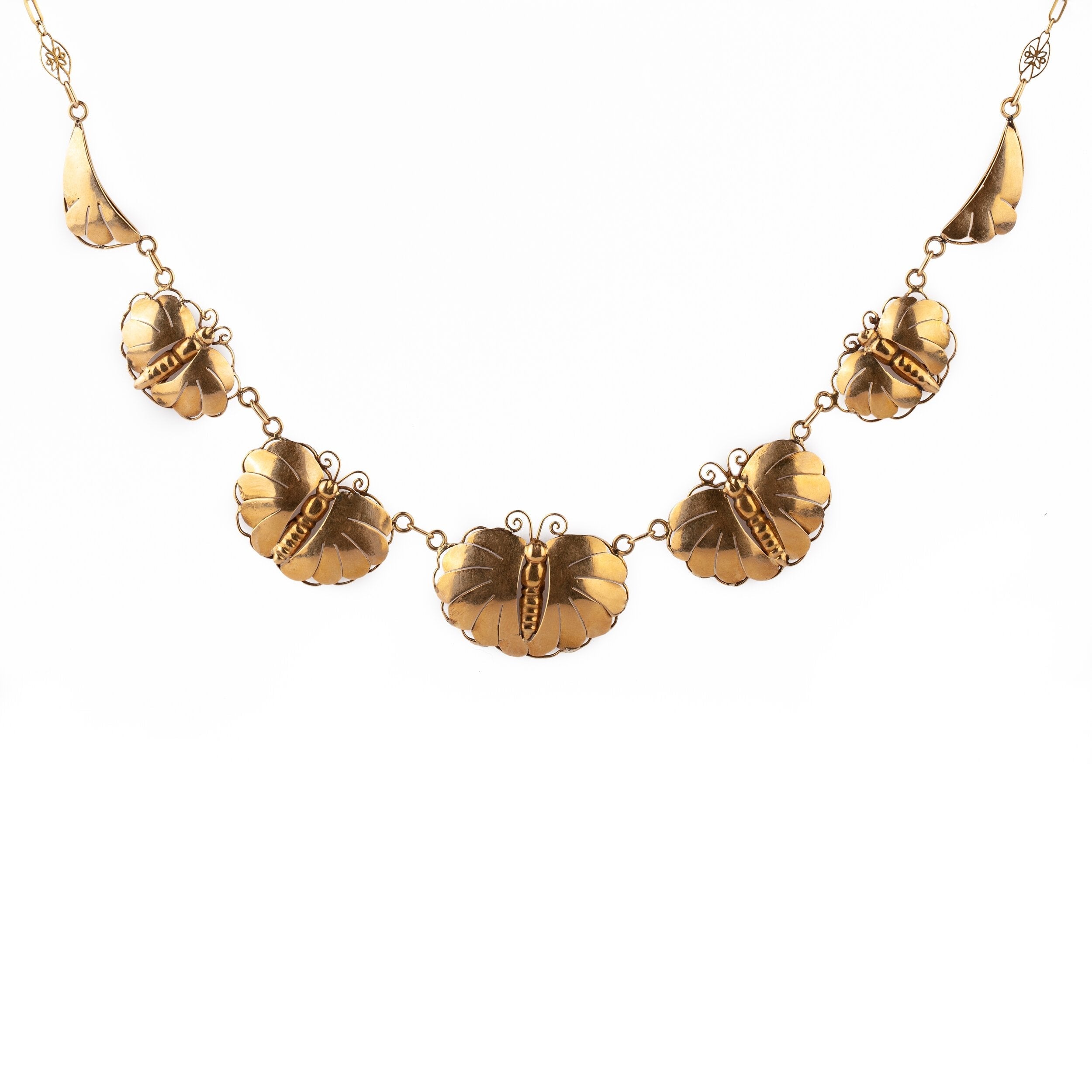 French 19th Century Gold Butterfly Necklace-Charlotte Sayers Antique Jewellery