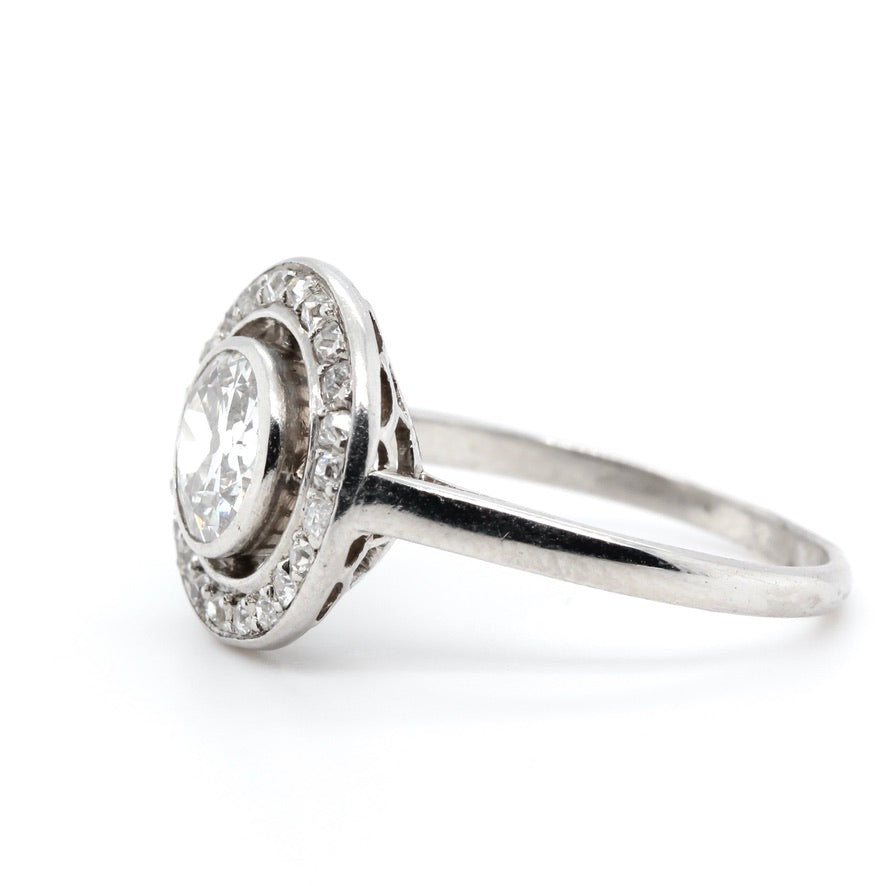 French Diamond Halo Ring-Charlotte Sayers Antique Jewellery
