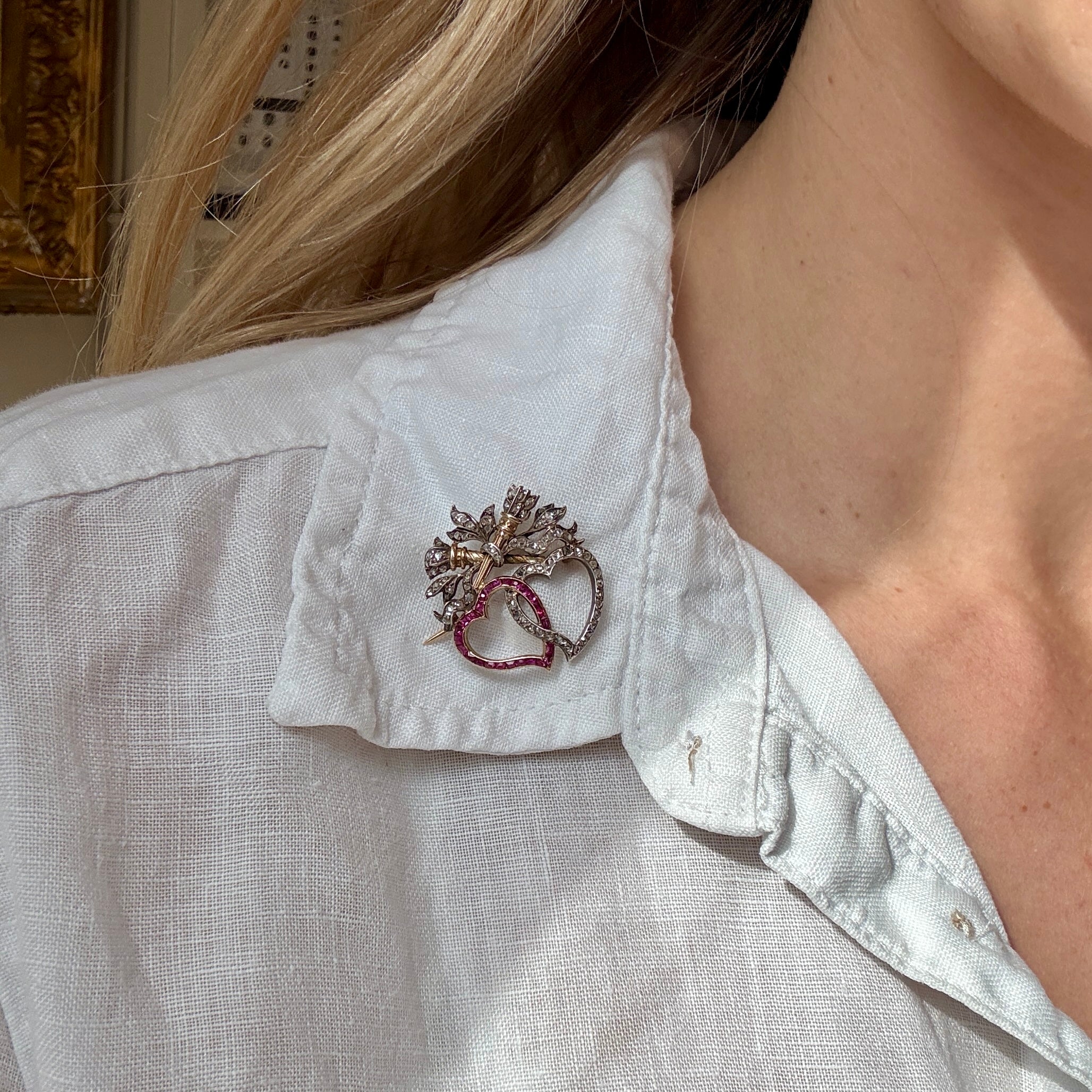 French Double Heart Brooch-Charlotte Sayers Antique Jewellery